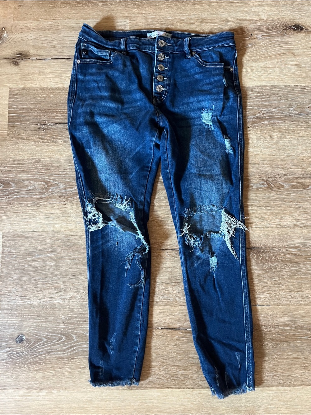 KanCan Dark Blue Distressed Button-Fly Skinny Jeans